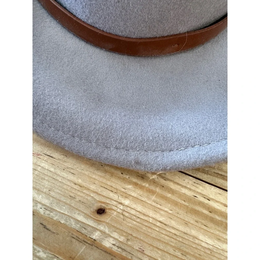 Free People Womens Lilac Wool Fedora Hat‎ Wide Brim Brown Leather Band OS